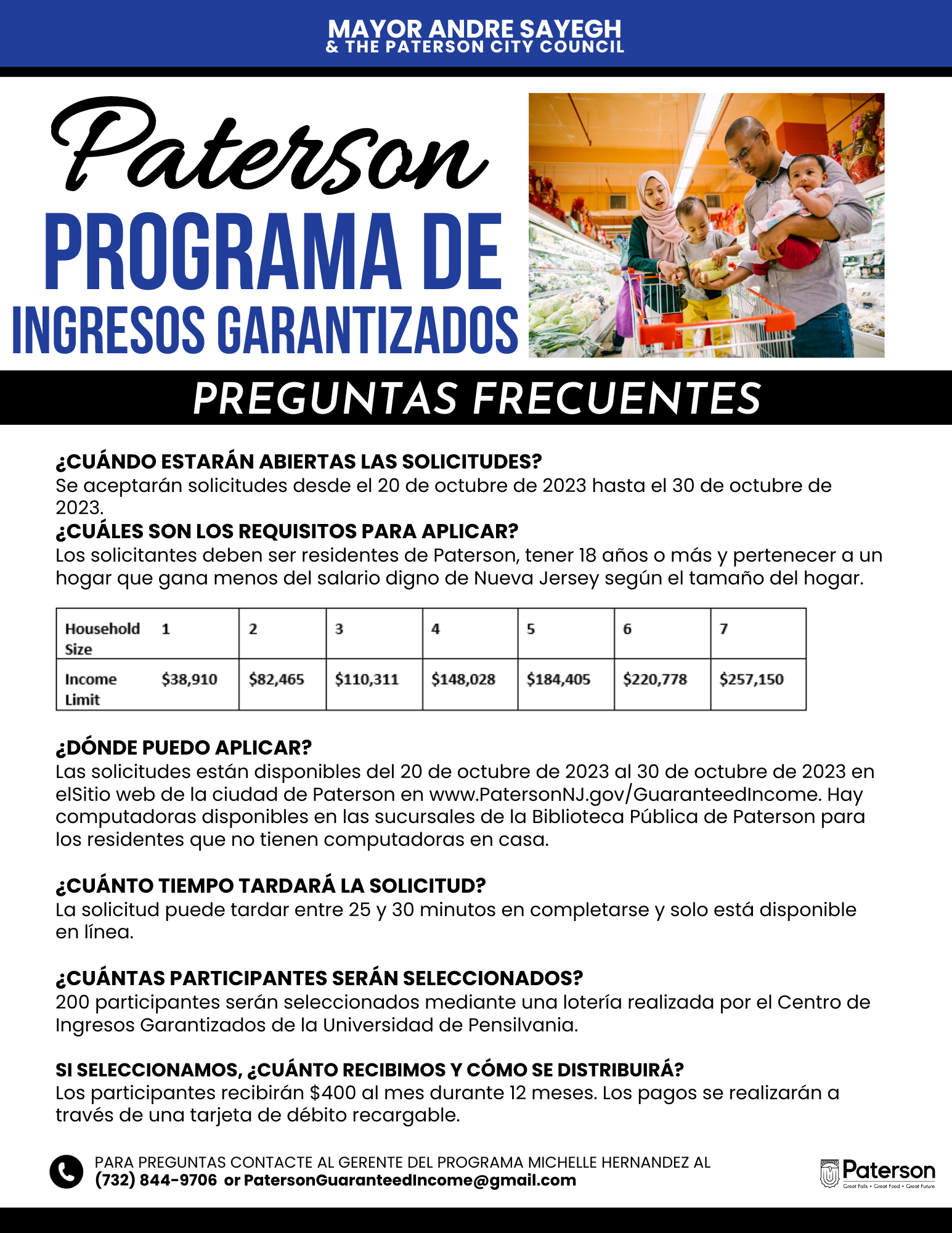 2023 Paterson Guaranteed Income Program FAQ - SPANISH